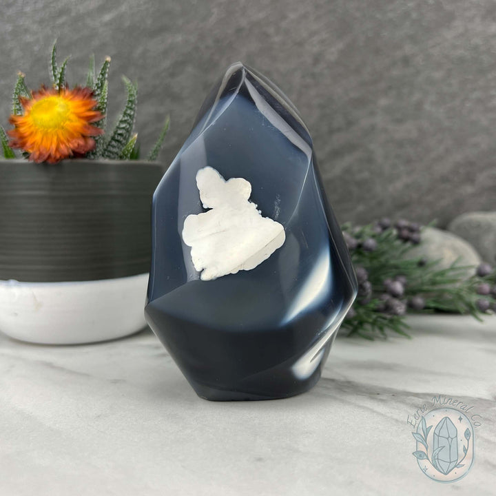 Polished Black and White Orca Agate Flame