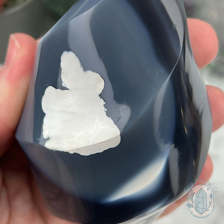 Polished Black and White Orca Agate Flame