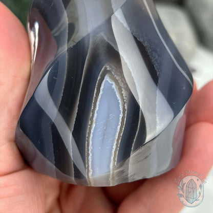 Polished Black and White Orca Agate Flame