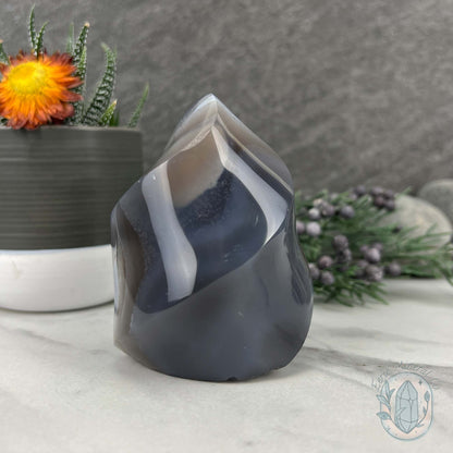Polished Black and White Orca Agate Flame