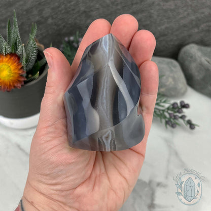 Polished Black and White Orca Agate Flame