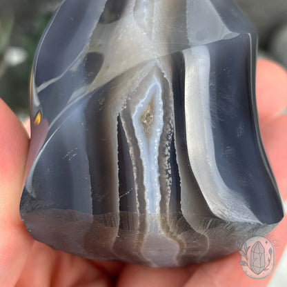 Polished Black and White Orca Agate Flame