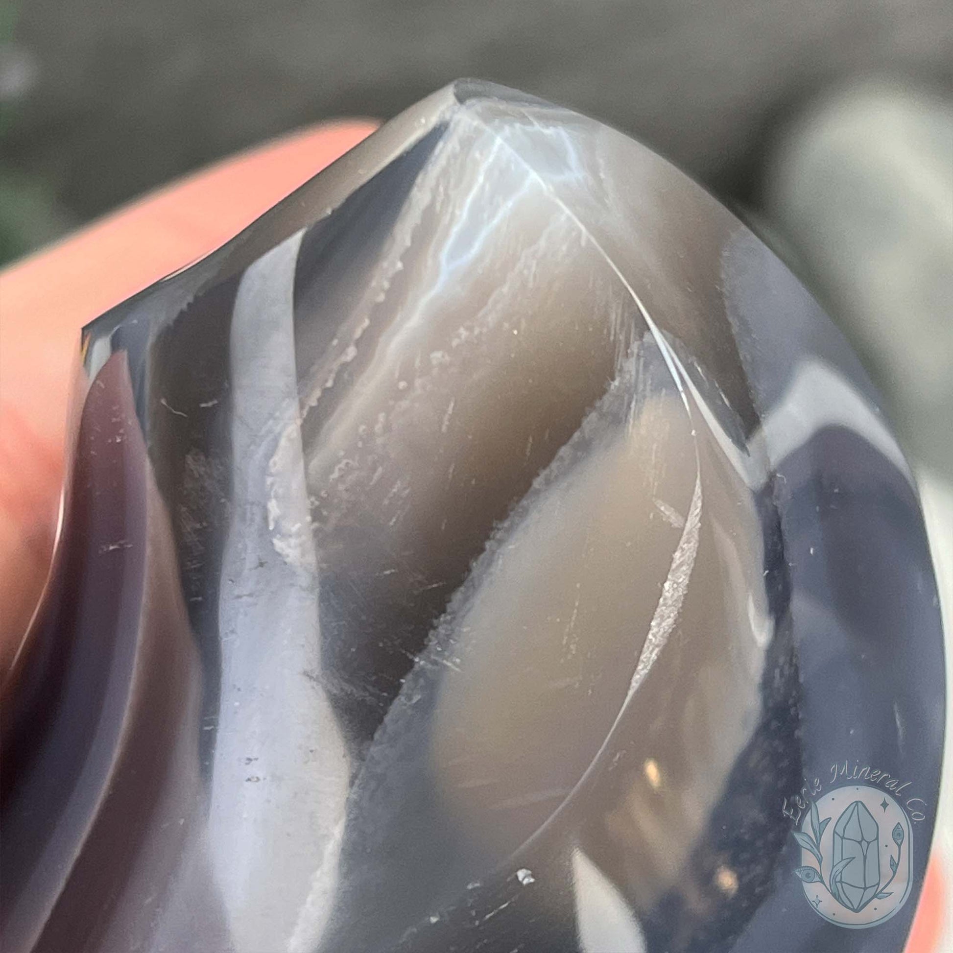 Polished Black and White Orca Agate Flame