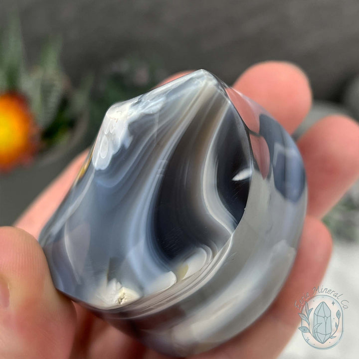 Polished Black and White Orca Agate Flame