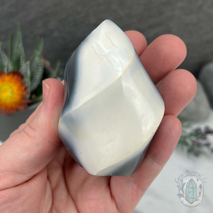 Polished Black and White Orca Agate Flame