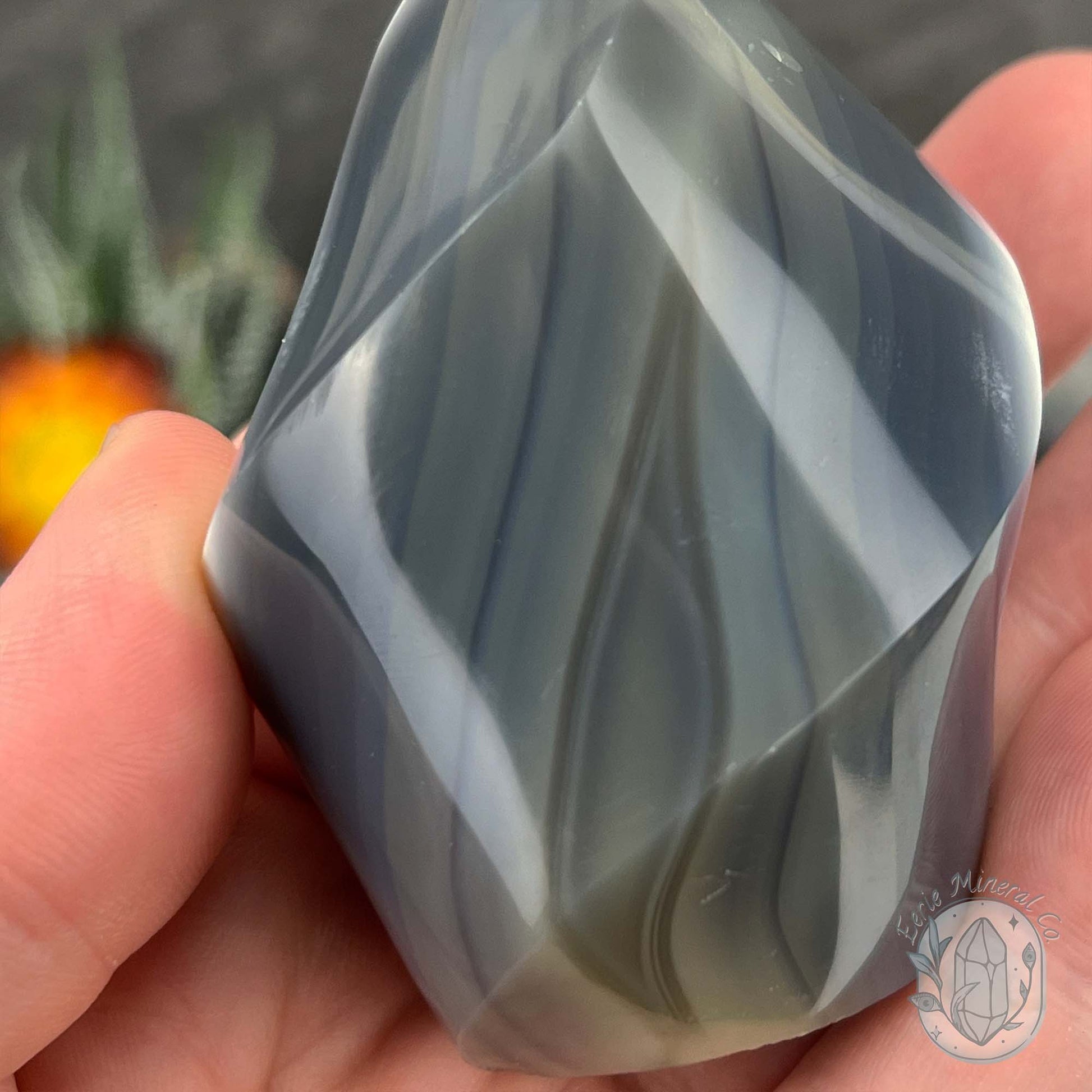 Polished Black and White Orca Agate Flame