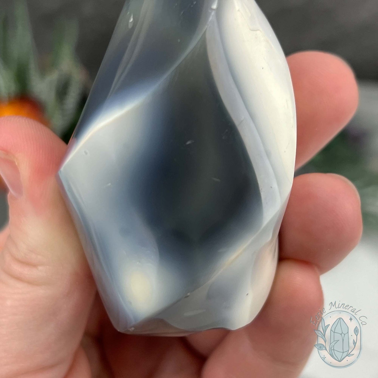 Polished Black and White Orca Agate Flame
