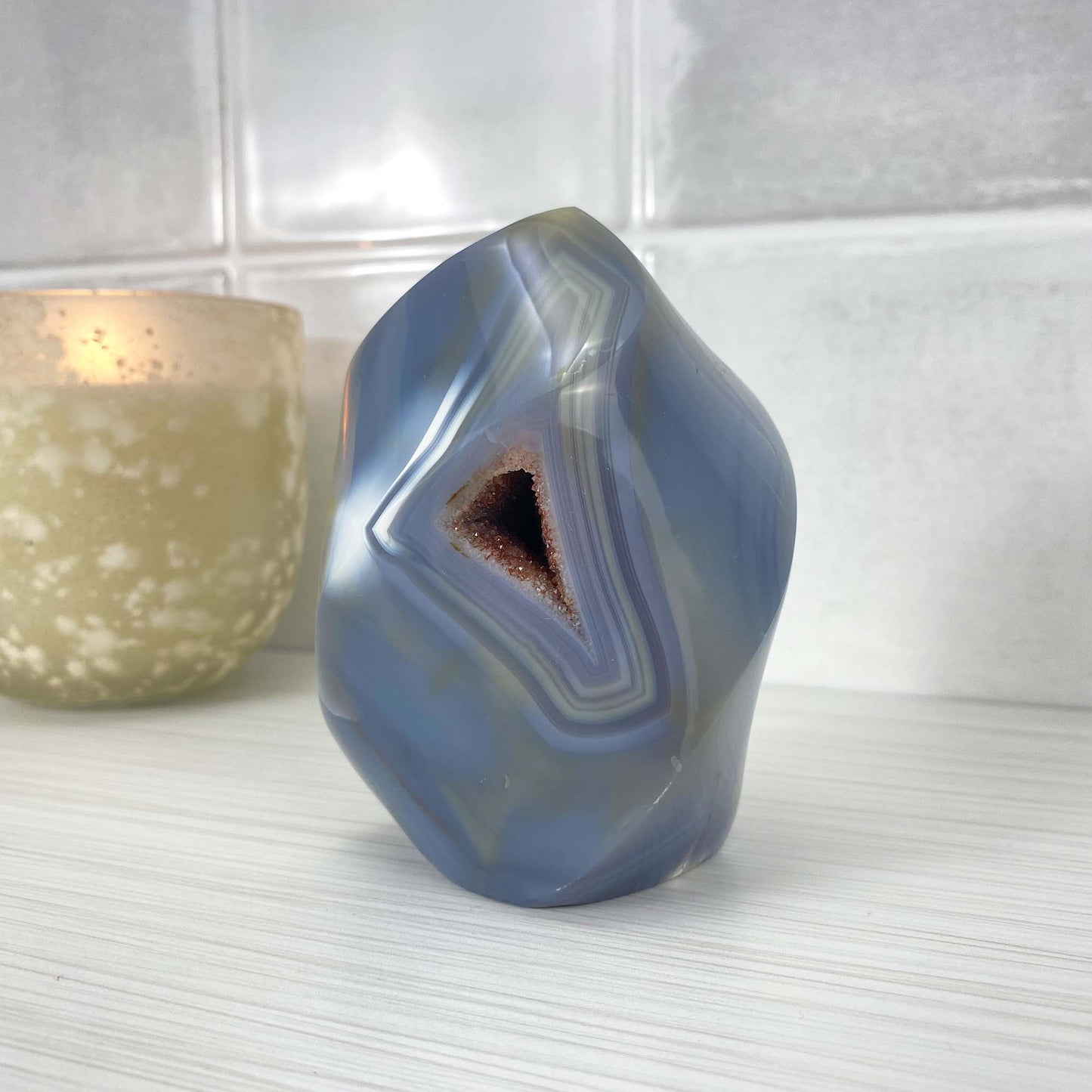 Polished Druzy Orca Agate Flame