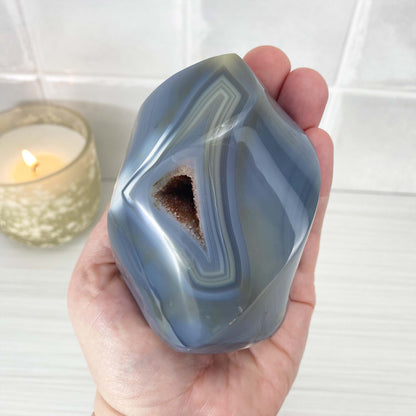 Polished Druzy Orca Agate Flame