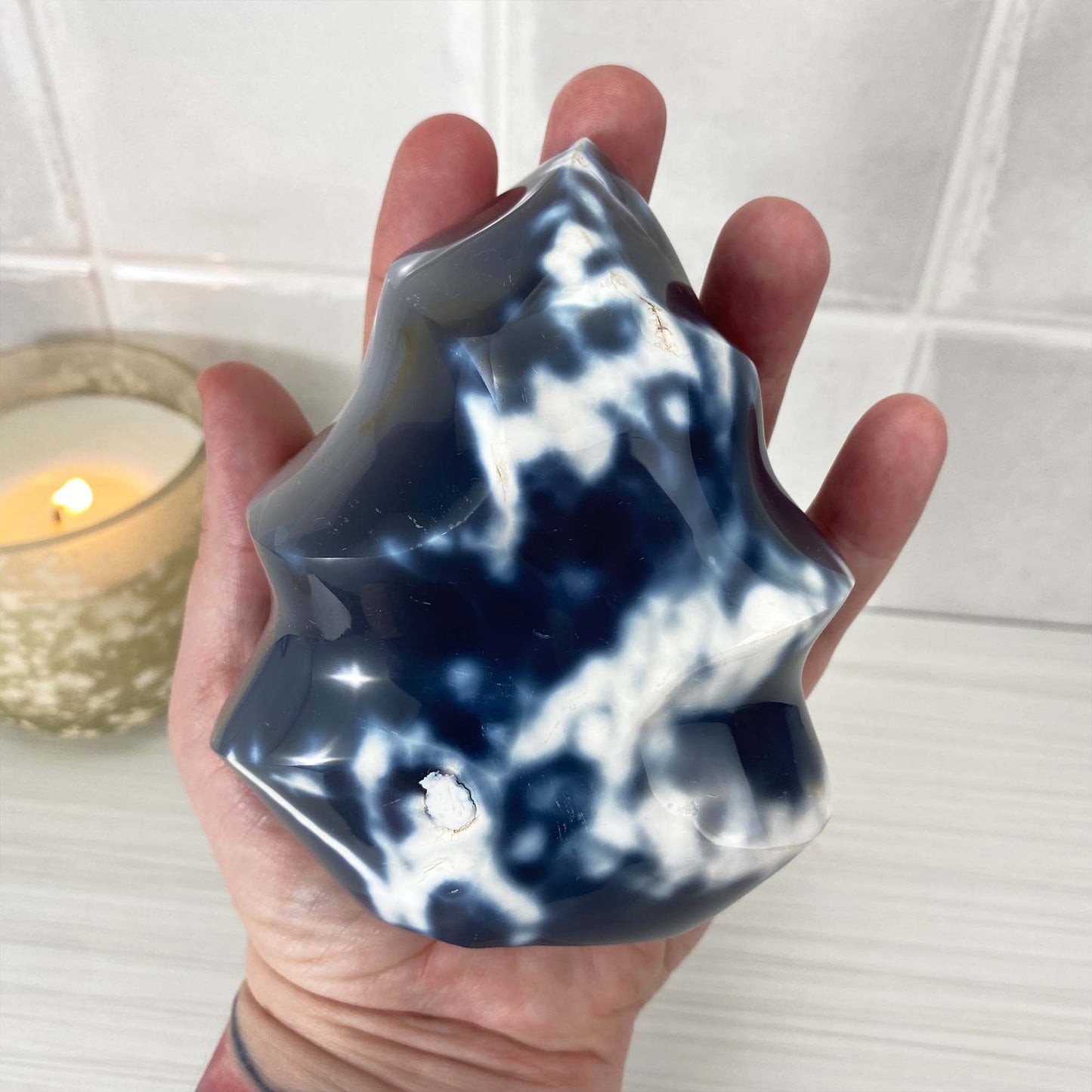 Polished Orca Agate Flame