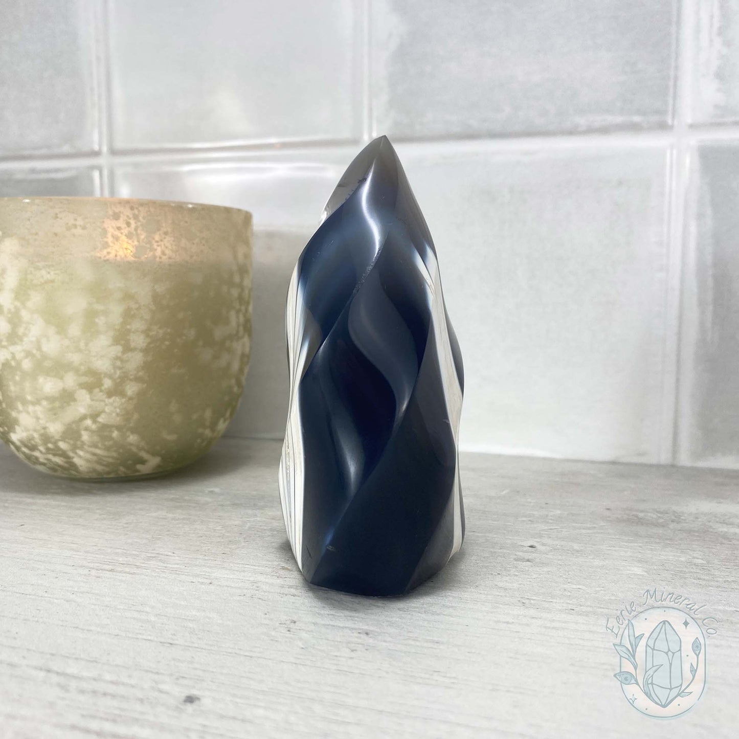 Polished Black and White Orca Agate Flame