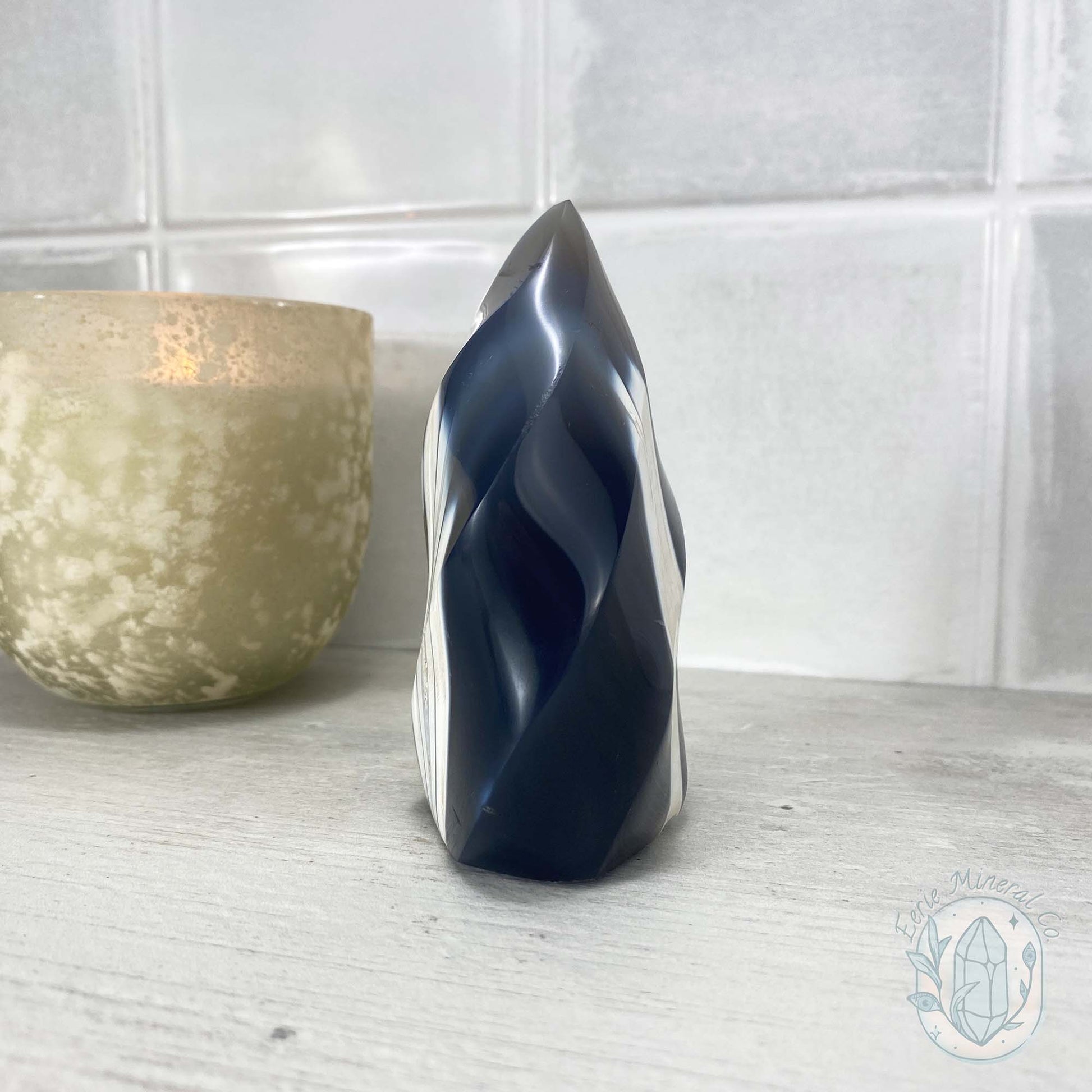 Polished Black and White Orca Agate Flame
