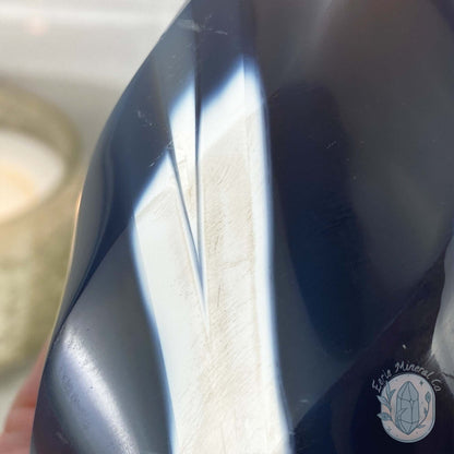 Polished Black and White Orca Agate Flame