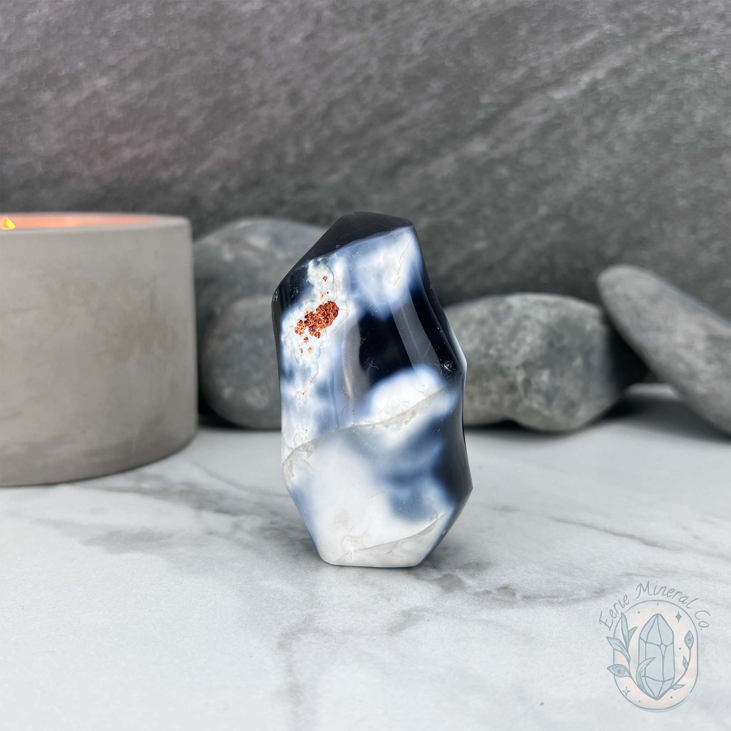 Polished Orca Agate Flame