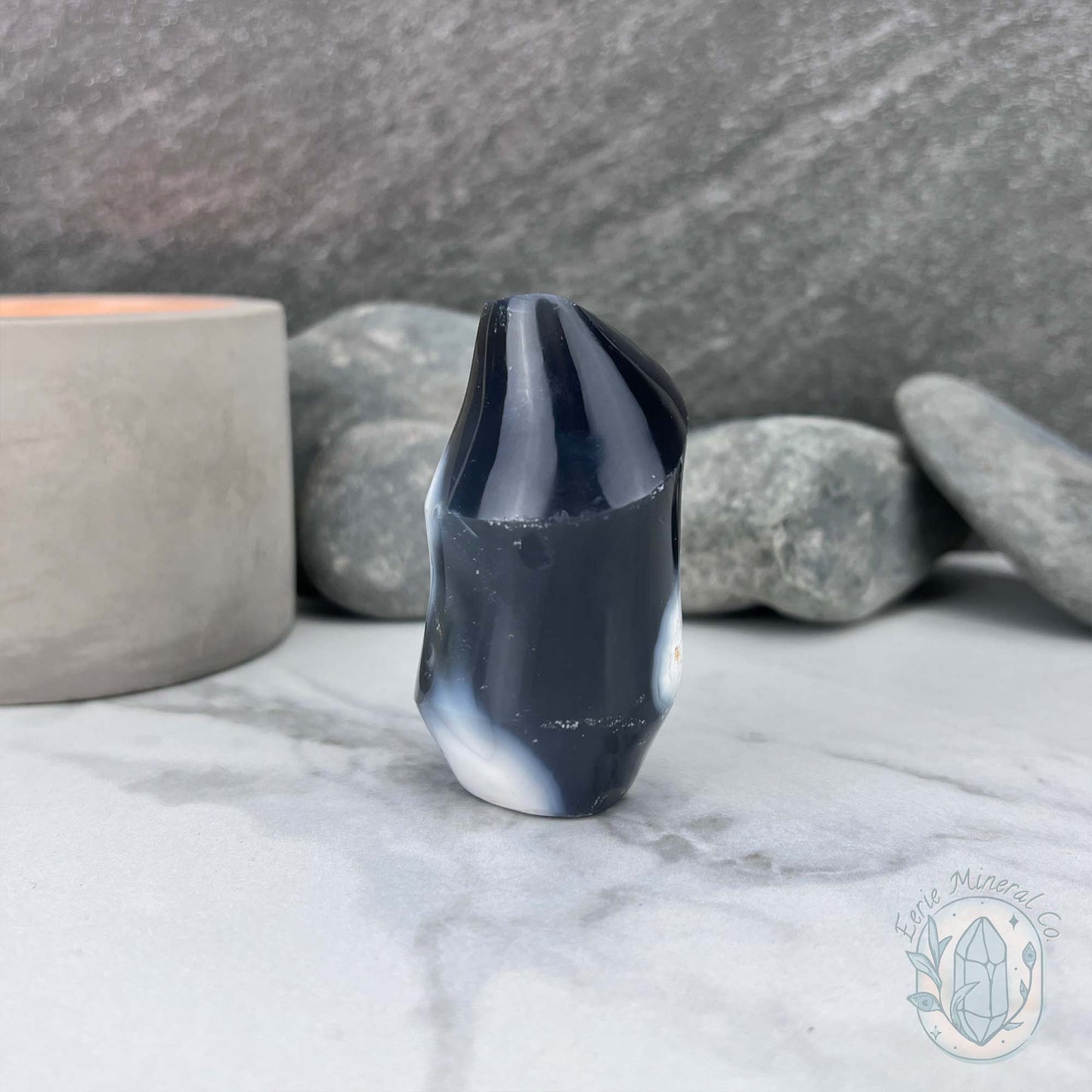 Polished Orca Agate Flame