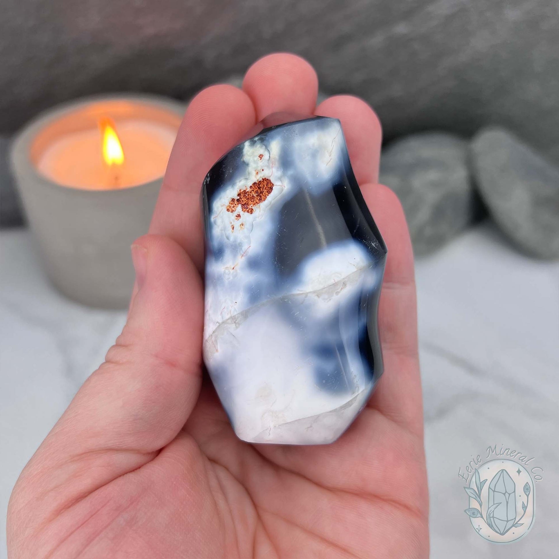 Polished Orca Agate Flame