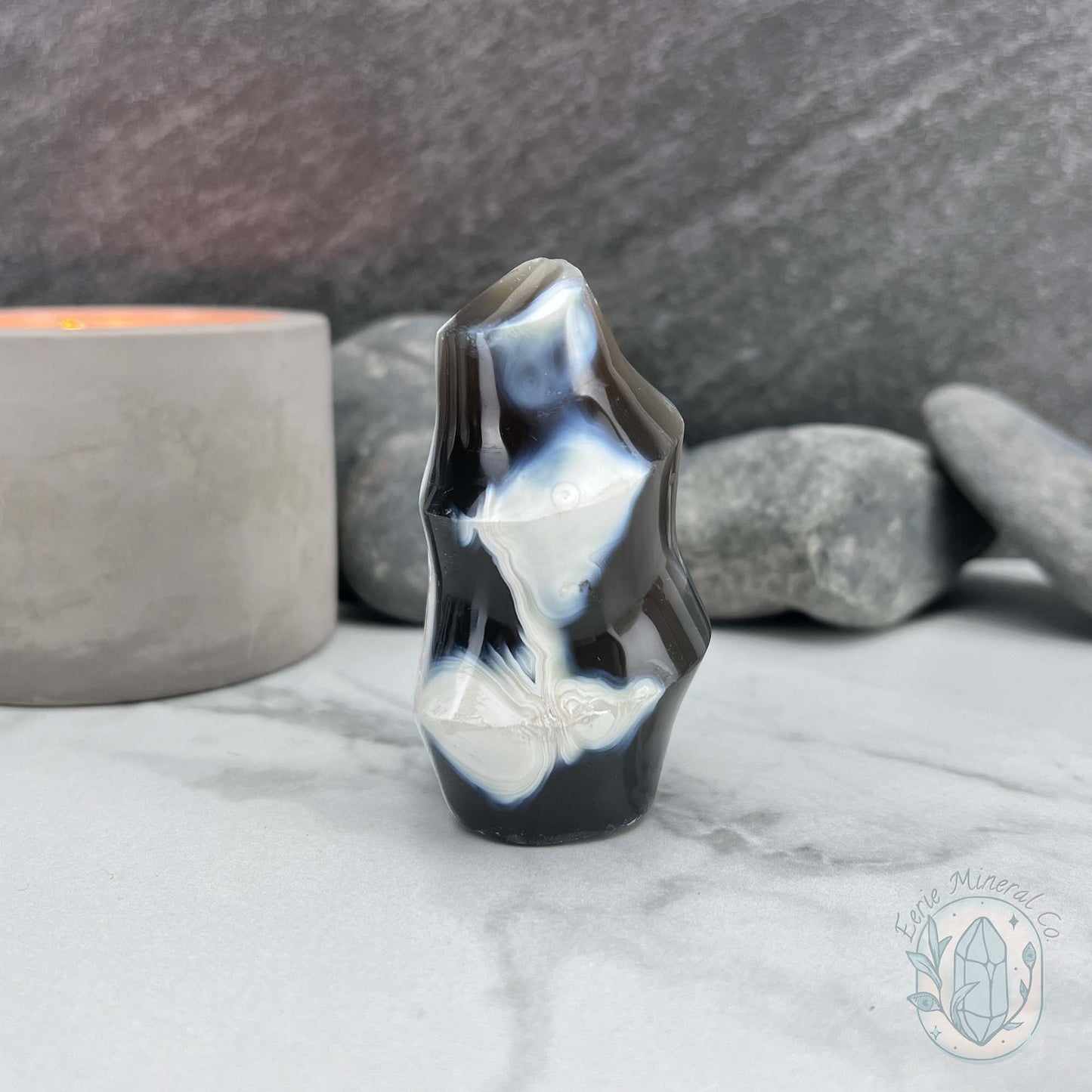 Polished Orca Agate Flame