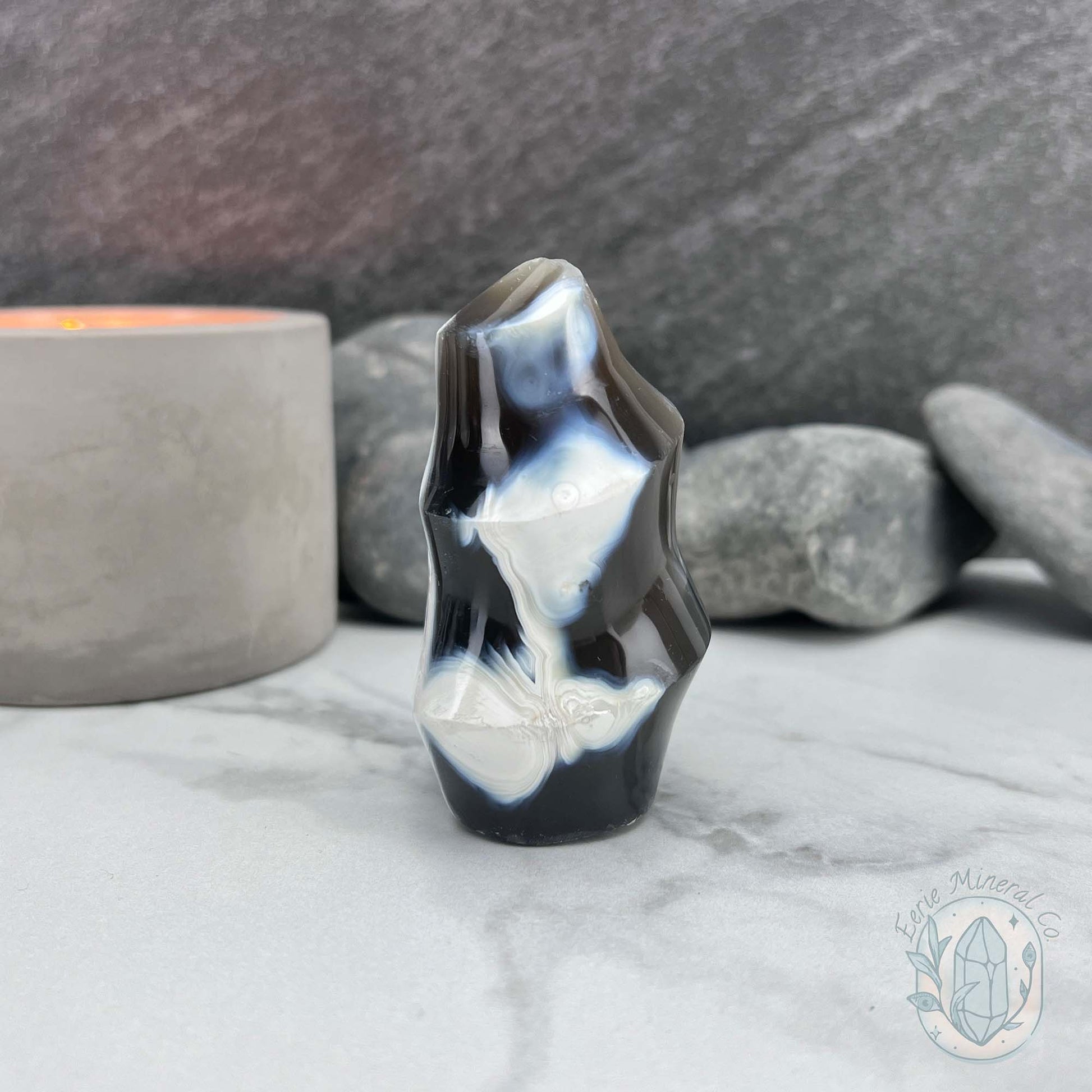 Polished Orca Agate Flame
