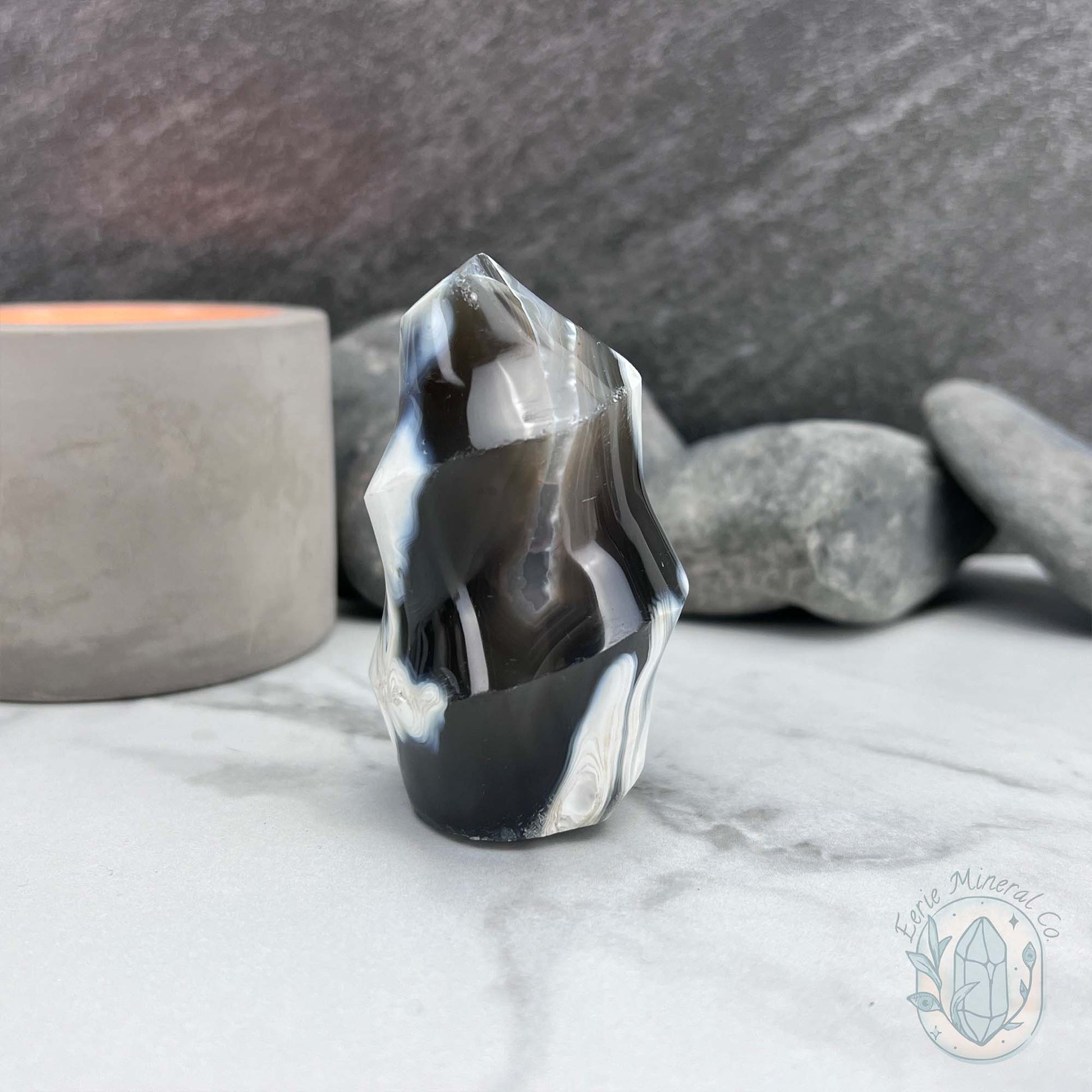 Polished Orca Agate Flame