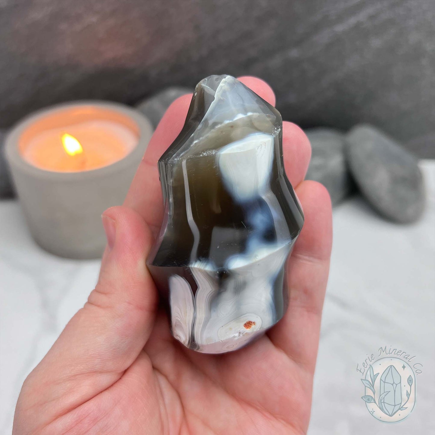 Polished Orca Agate Flame