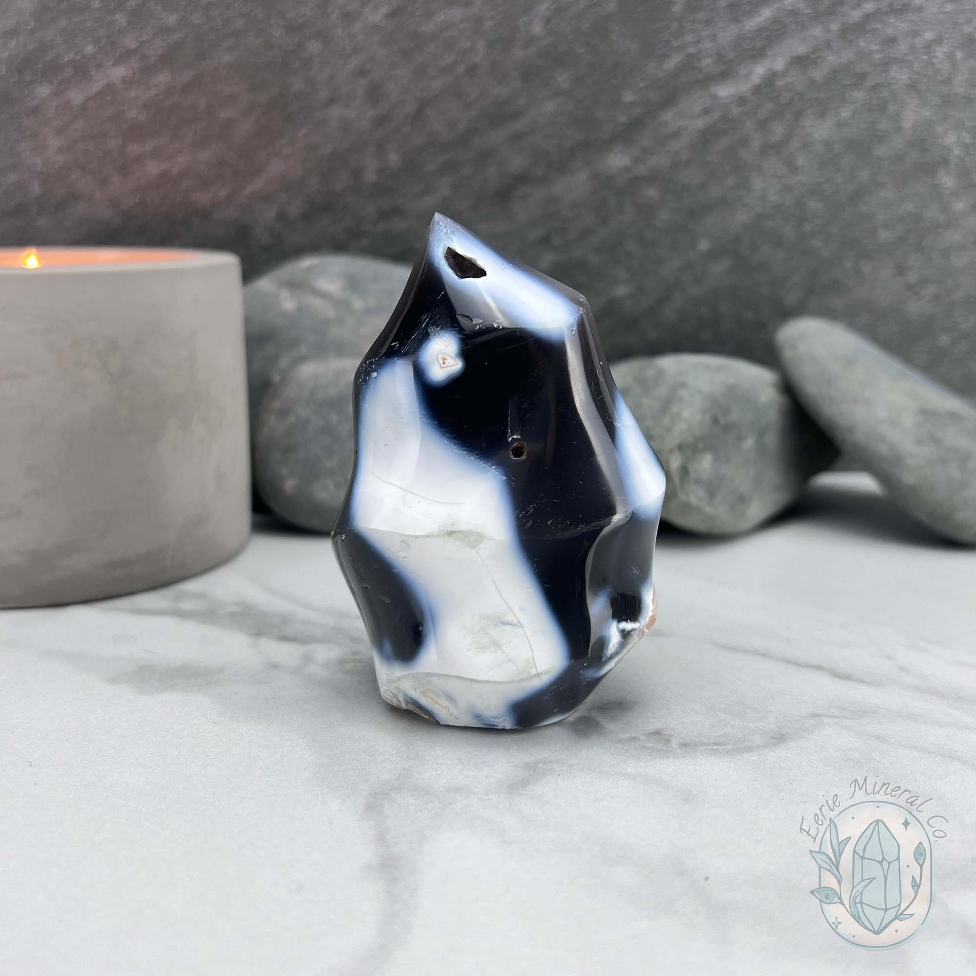 Polished Orca Agate Flame