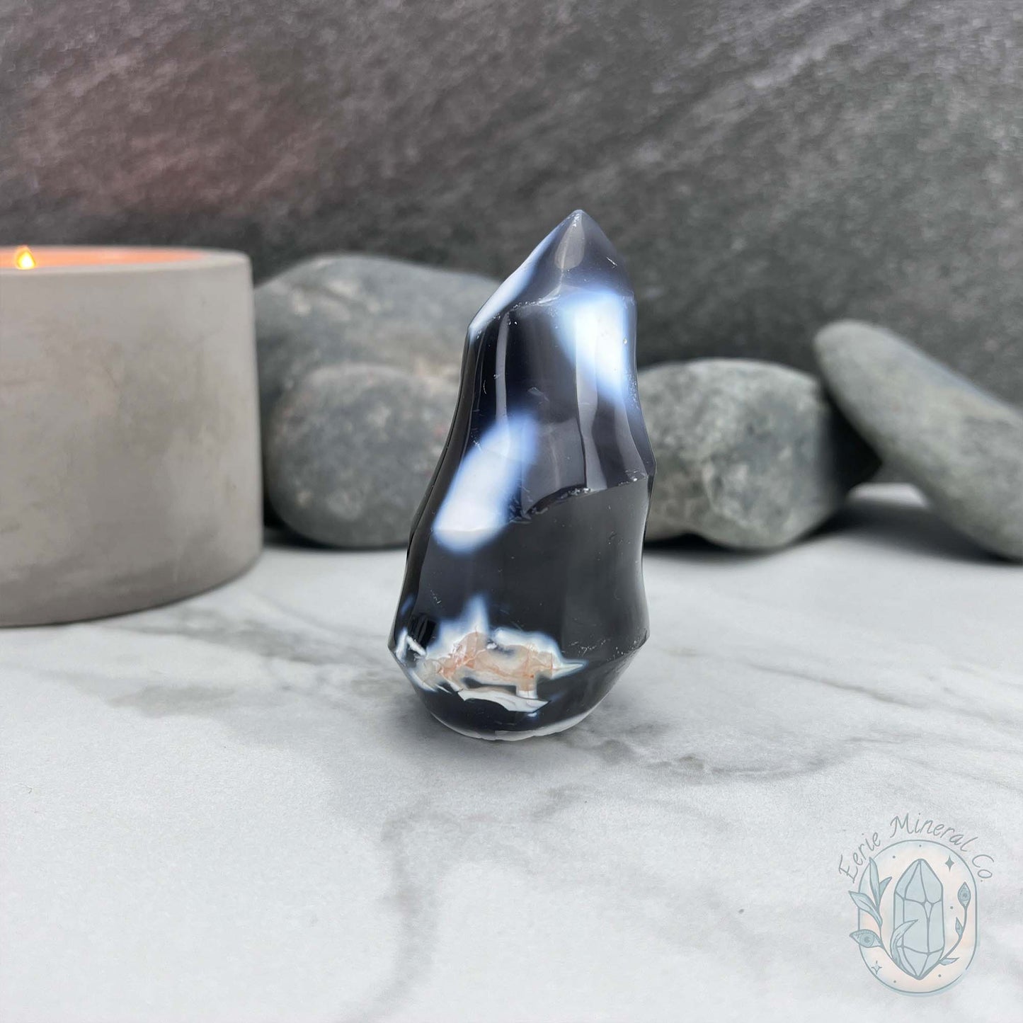 Polished Orca Agate Flame