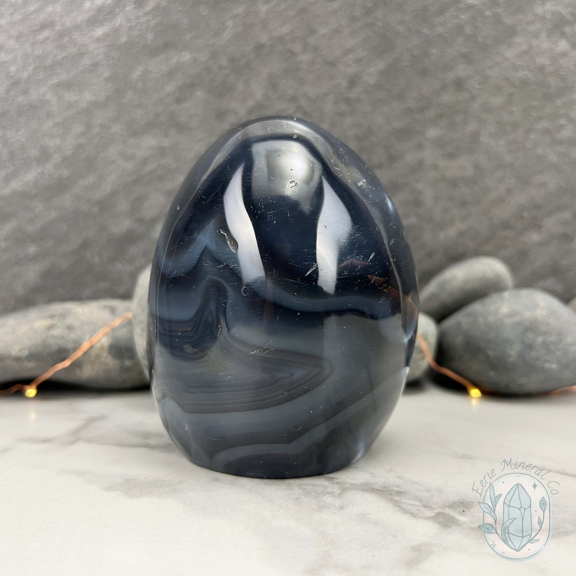 Polished Black & White Orca Agate Freeform Carving