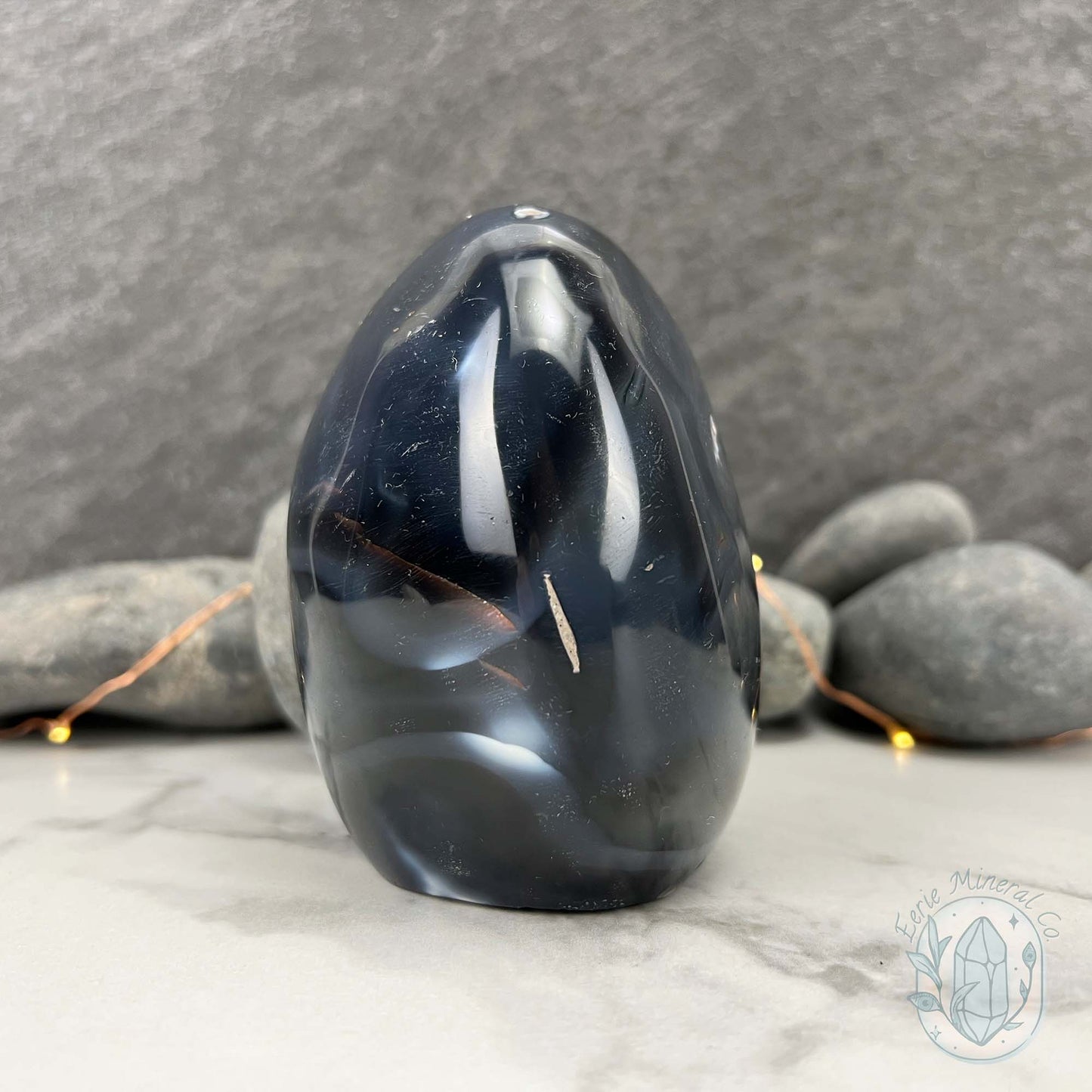 Polished Black & White Orca Agate Freeform Carving
