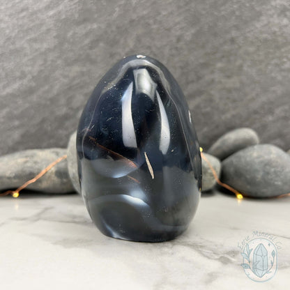 Polished Black & White Orca Agate Freeform Carving