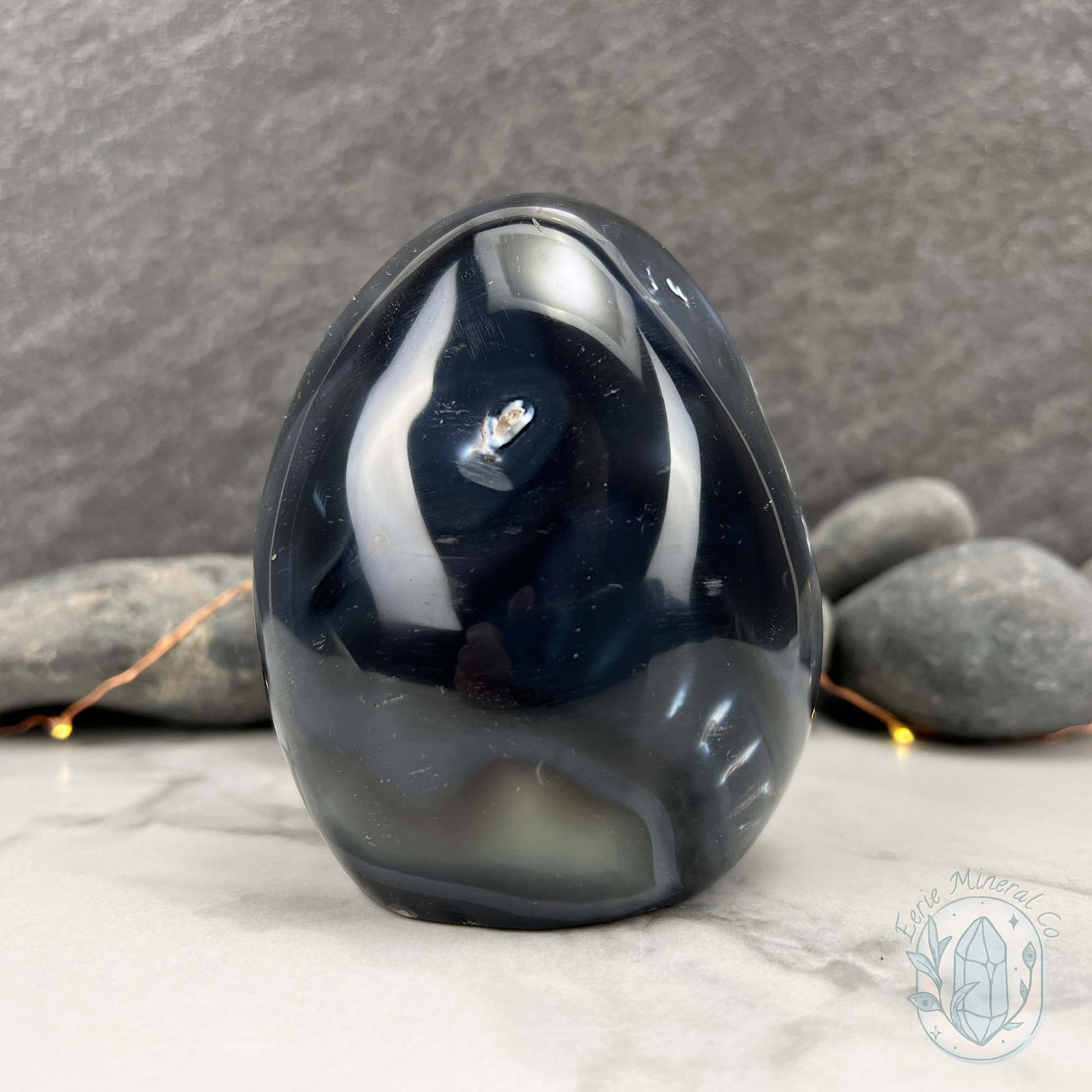 Polished Black & White Orca Agate Freeform Carving