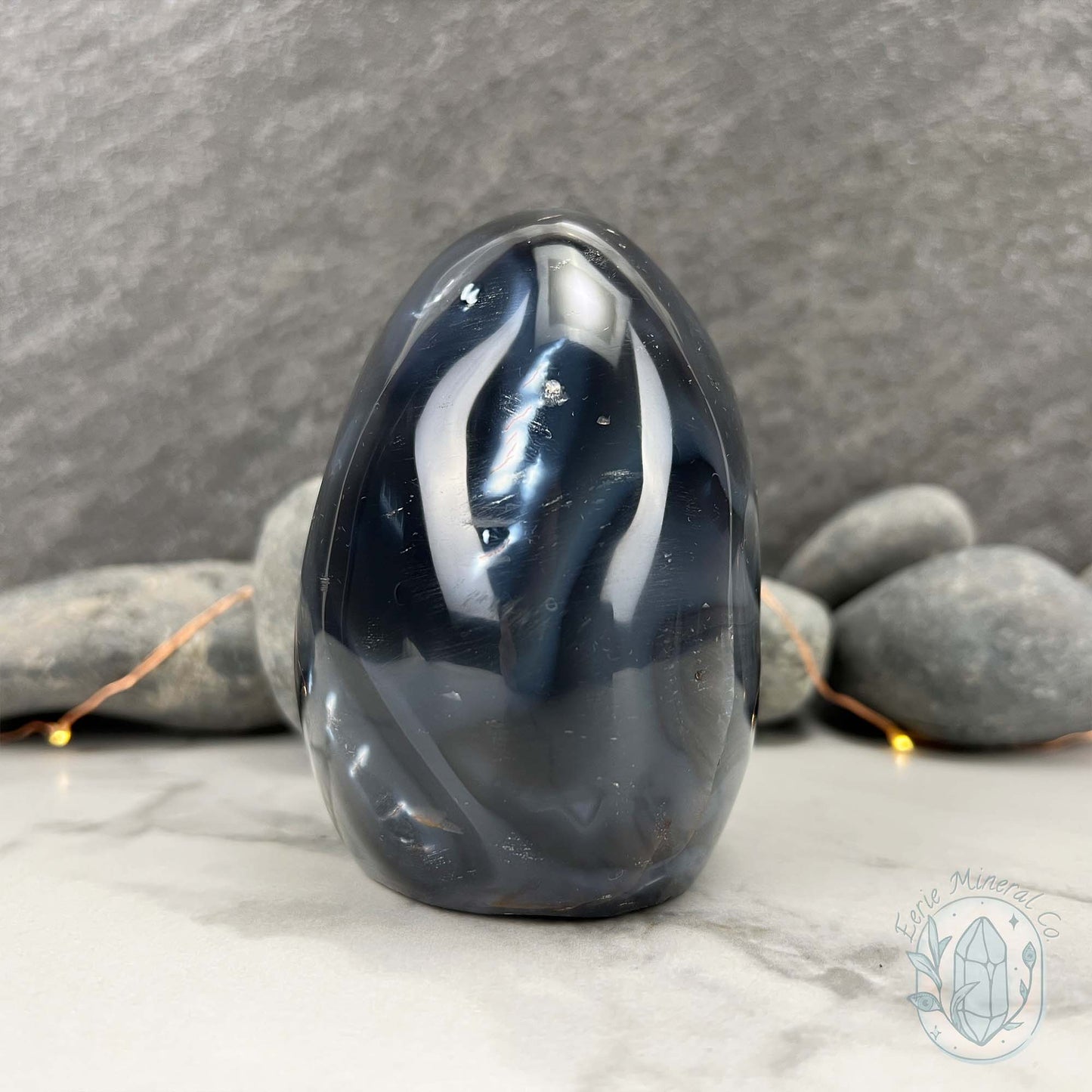 Polished Black & White Orca Agate Freeform Carving