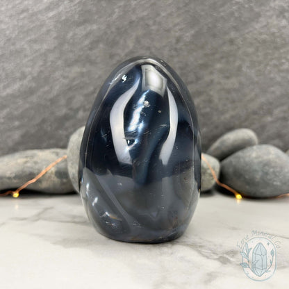 Polished Black & White Orca Agate Freeform Carving
