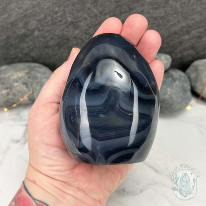 Polished Black & White Orca Agate Freeform Carving
