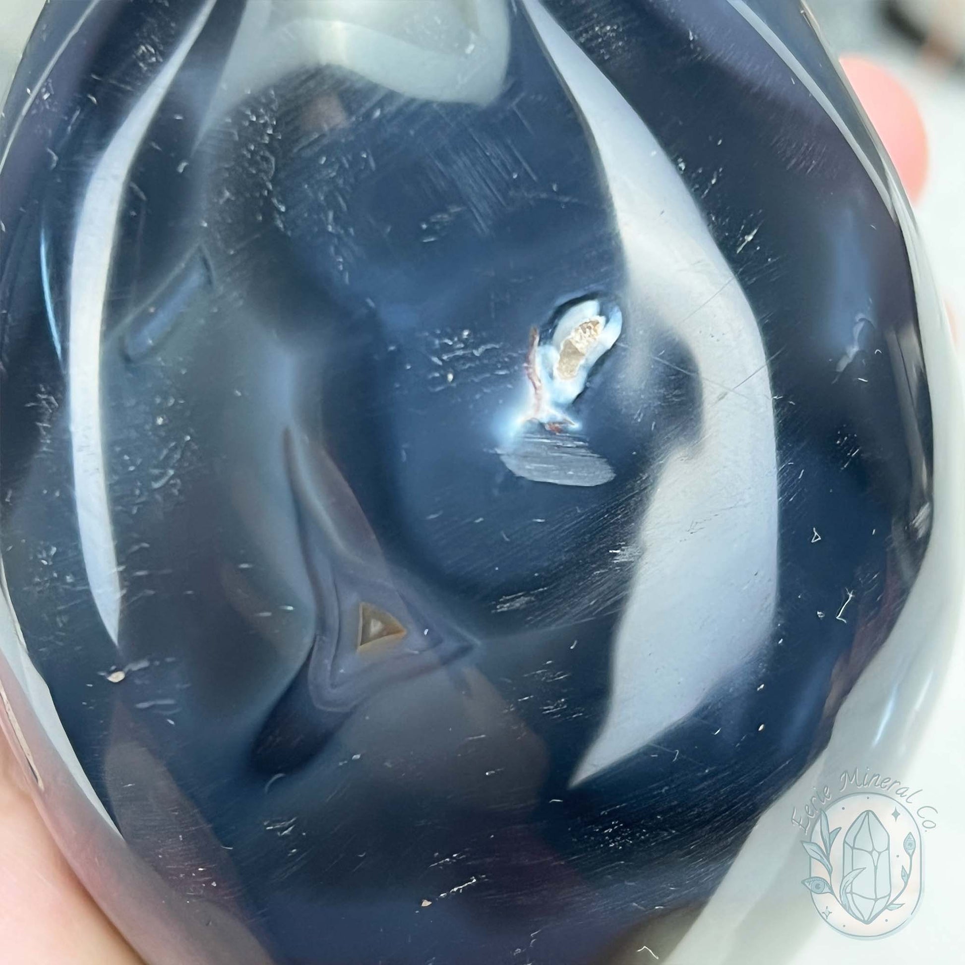 Polished Black & White Orca Agate Freeform Carving