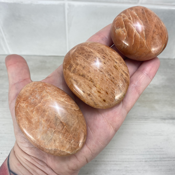 Polished Peach Mooonstone Palmstones