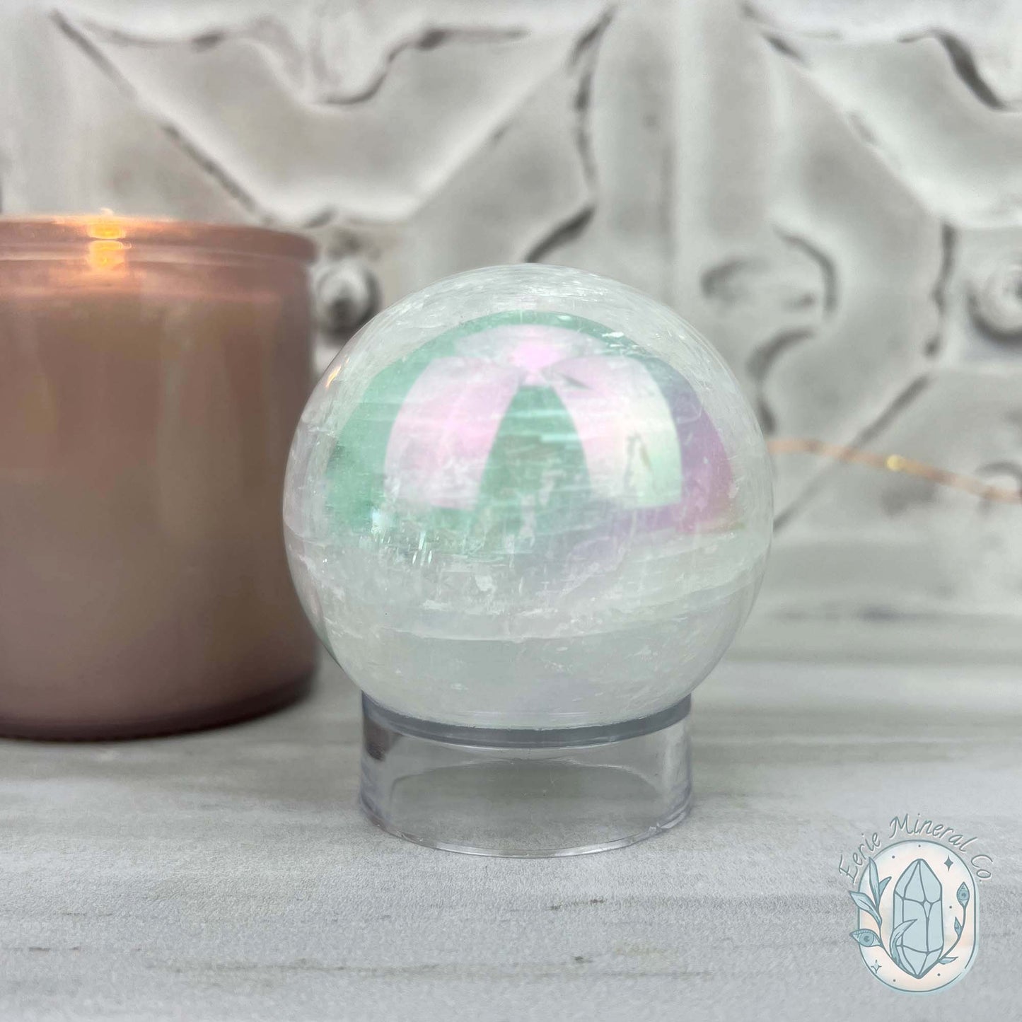 64mm Angel Aura Coated Calcite Sphere