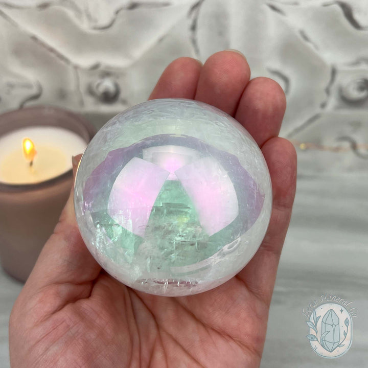 64mm Angel Aura Coated Calcite Sphere