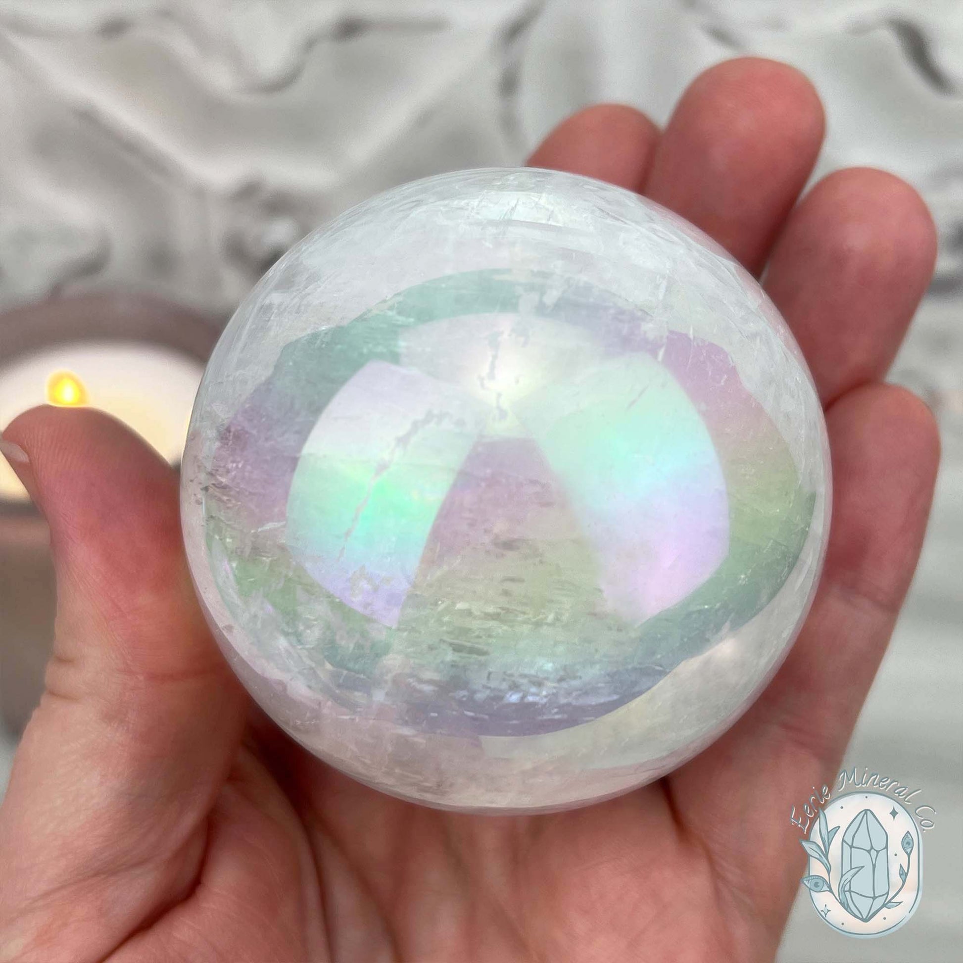 64mm Angel Aura Coated Calcite Sphere