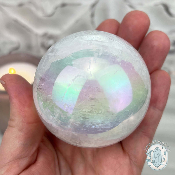 64mm Angel Aura Coated Calcite Sphere