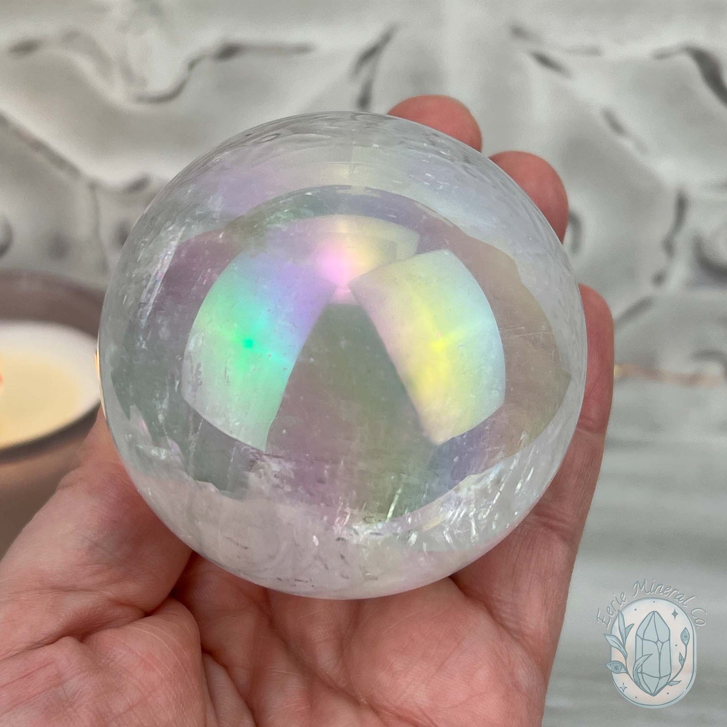 66mm Angel Aura Coated Calcite Sphere