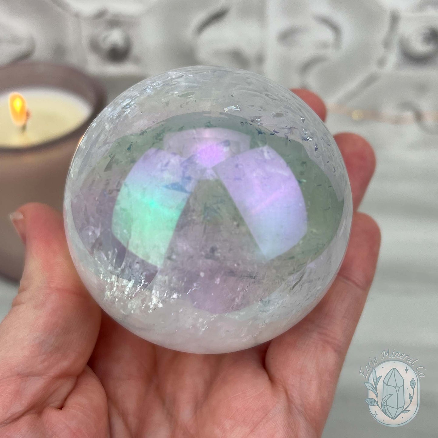 67mm Angel Aura Coated Calcite Sphere