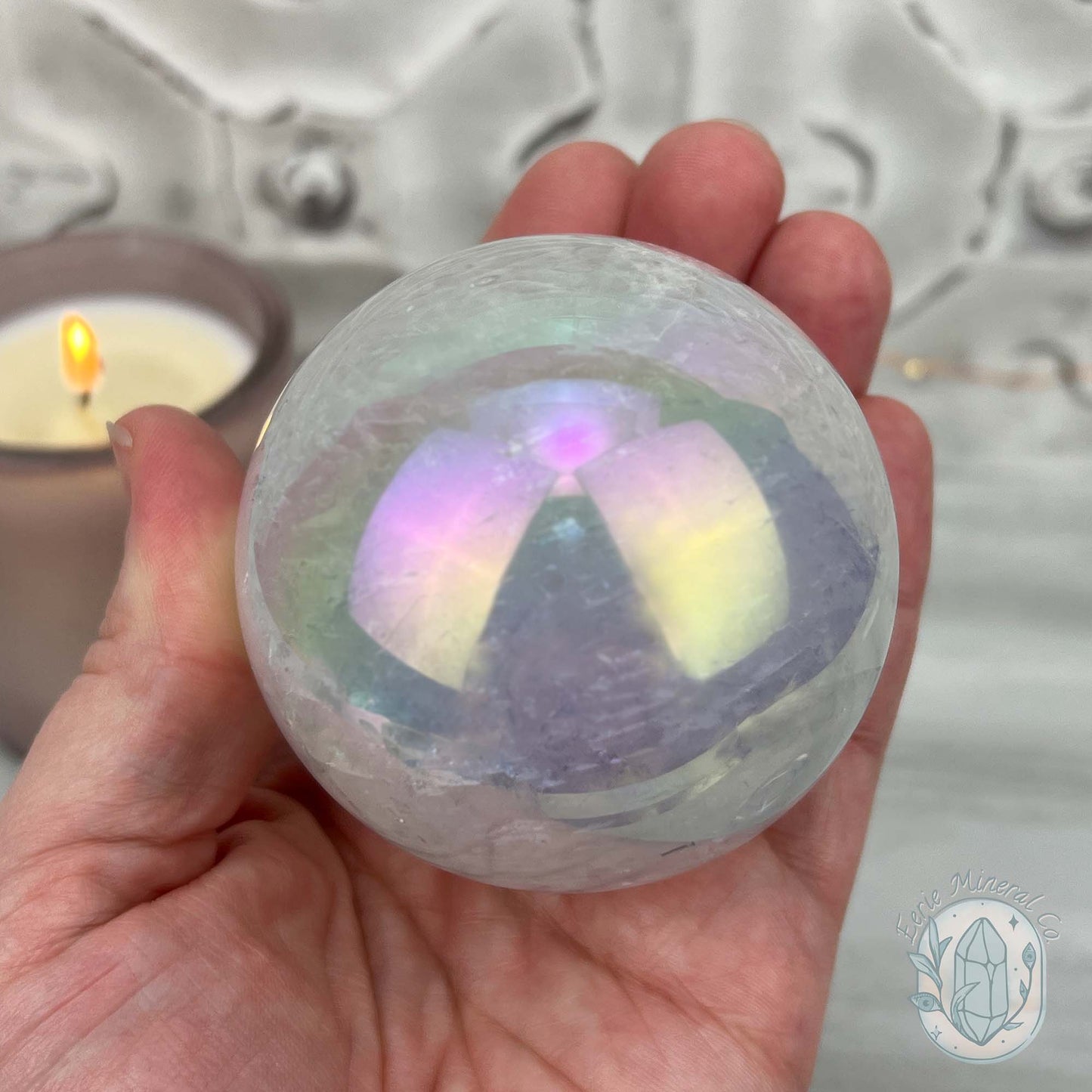 67mm Angel Aura Coated Calcite Sphere