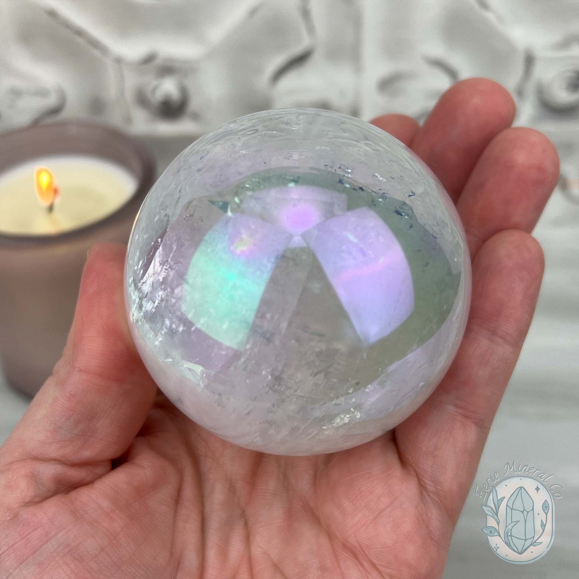67mm Angel Aura Coated Calcite Sphere