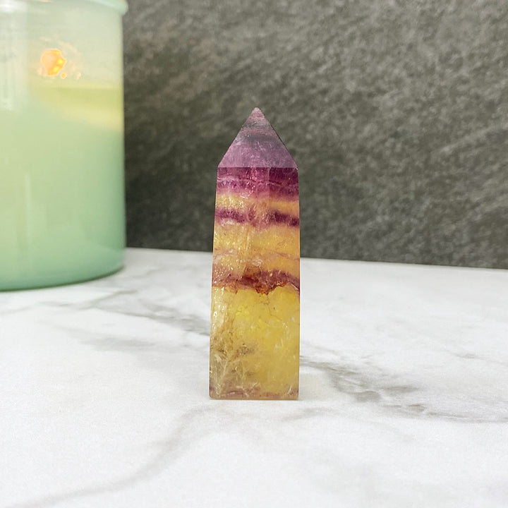 Polished Yellow and Purple Fluorite Tower