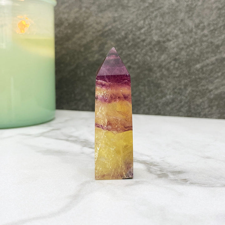 Polished Yellow and Purple Fluorite Tower