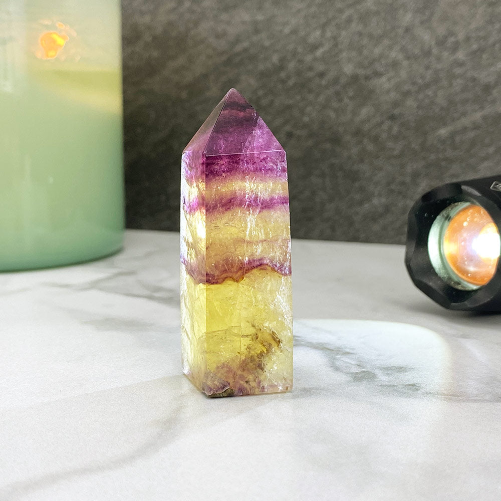 Polished Yellow and Purple Fluorite Tower