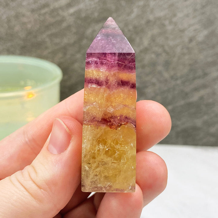 Polished Yellow and Purple Fluorite Tower