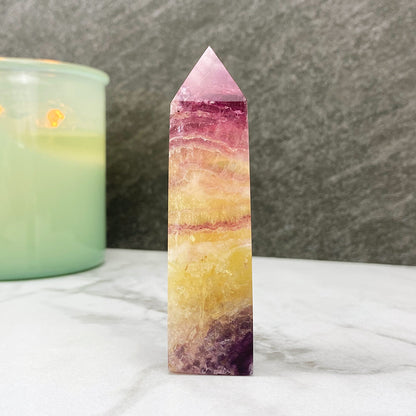 Polished Yellow and Purple Fluorite Tower