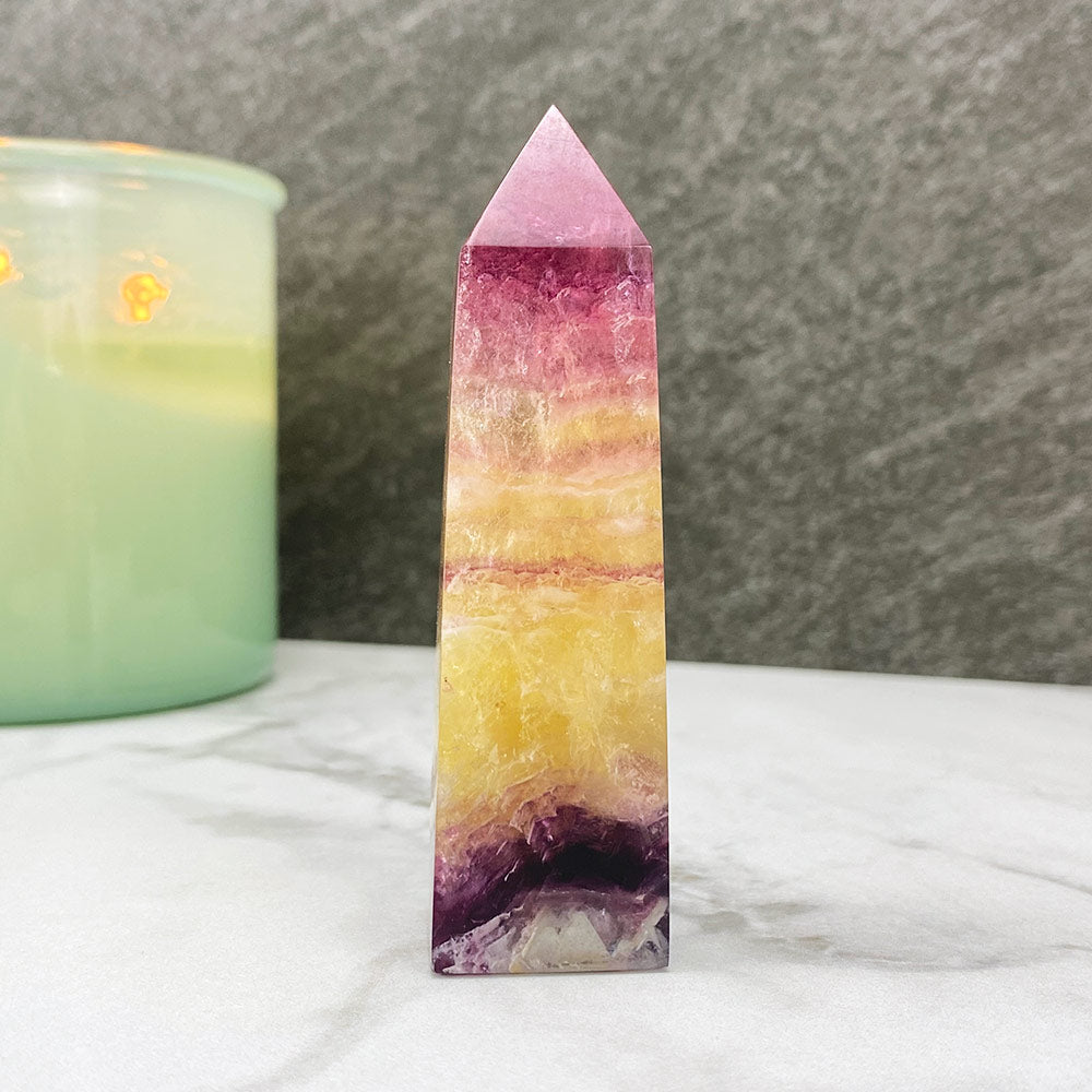 Polished Yellow and Purple Fluorite Tower