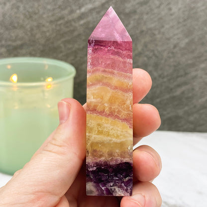 Polished Yellow and Purple Fluorite Tower